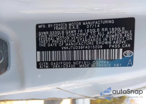 2015 Toyota Yaris L from USA, damaged, VIN VNKJTUD39FA015209